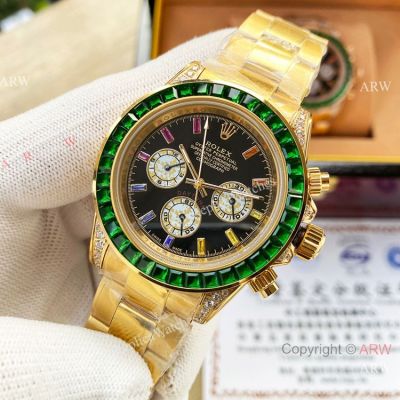 Copy Rolex Daytona Green Diamonds Mingzhu Watches  40mm